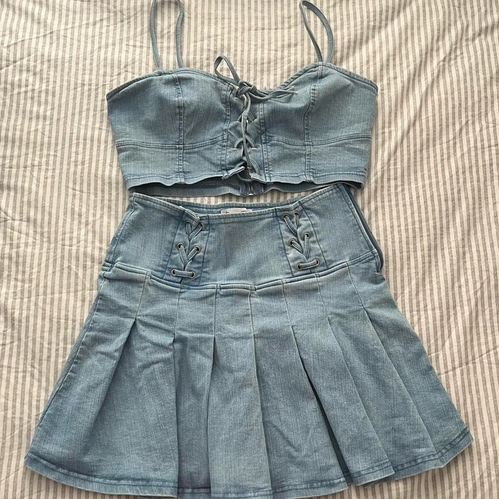 Denim top and skirt set